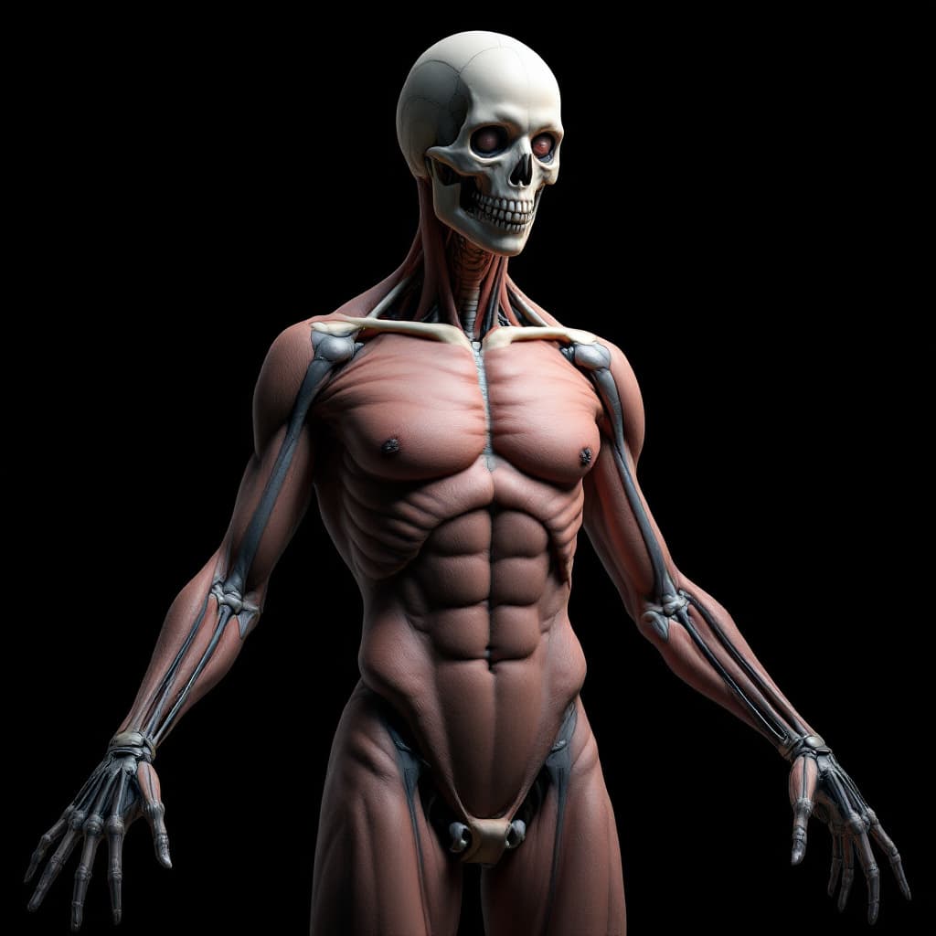 AI generated: Create an extremely photorealistic and surreal human body anatomy modell.