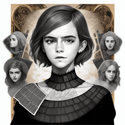 AI generated: Generate an artistic portrait of Emma Watson that captures her essence as an actress and activist, p...