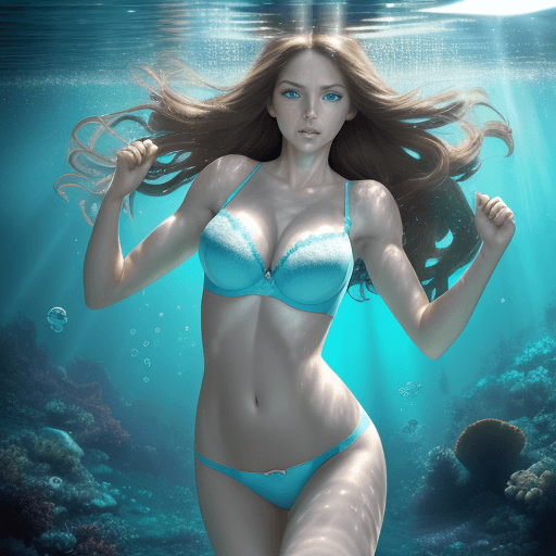 AI generated: HDR photo of beautiful fair skin with long light brunette hair, fit body, light-blue eyes, wearing b...