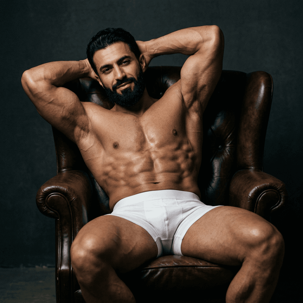 AI generated: Hyper-réaliste portrait photographique professionnel d'un homme musclé d'origine moyen-orientale ou ...