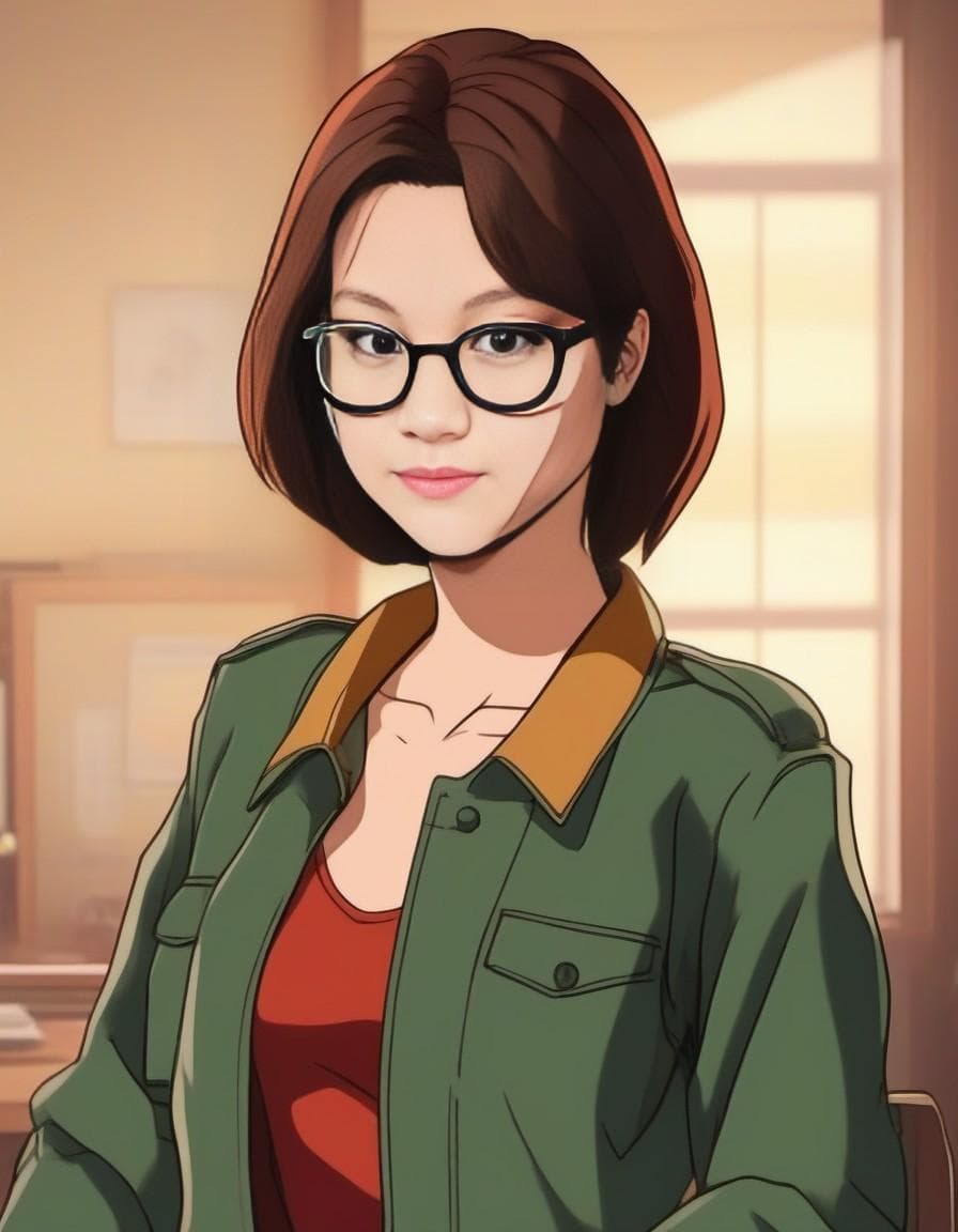 AI generated: Daria Morgendorffer the main character of the animated series Daria, serious expression, very excite...