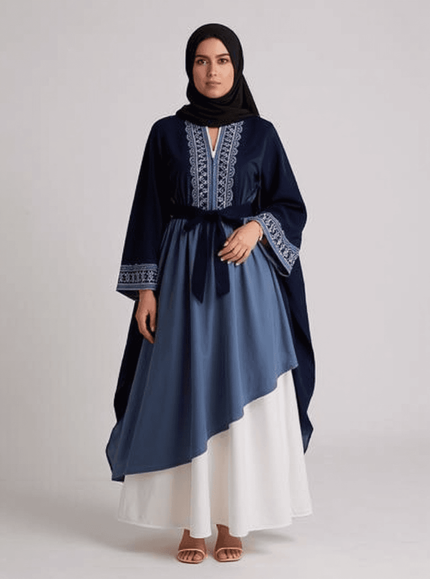 AI generated: Beautiful arab woman, model, showing her full body, wearing a simple and beautiful decorated robe an...