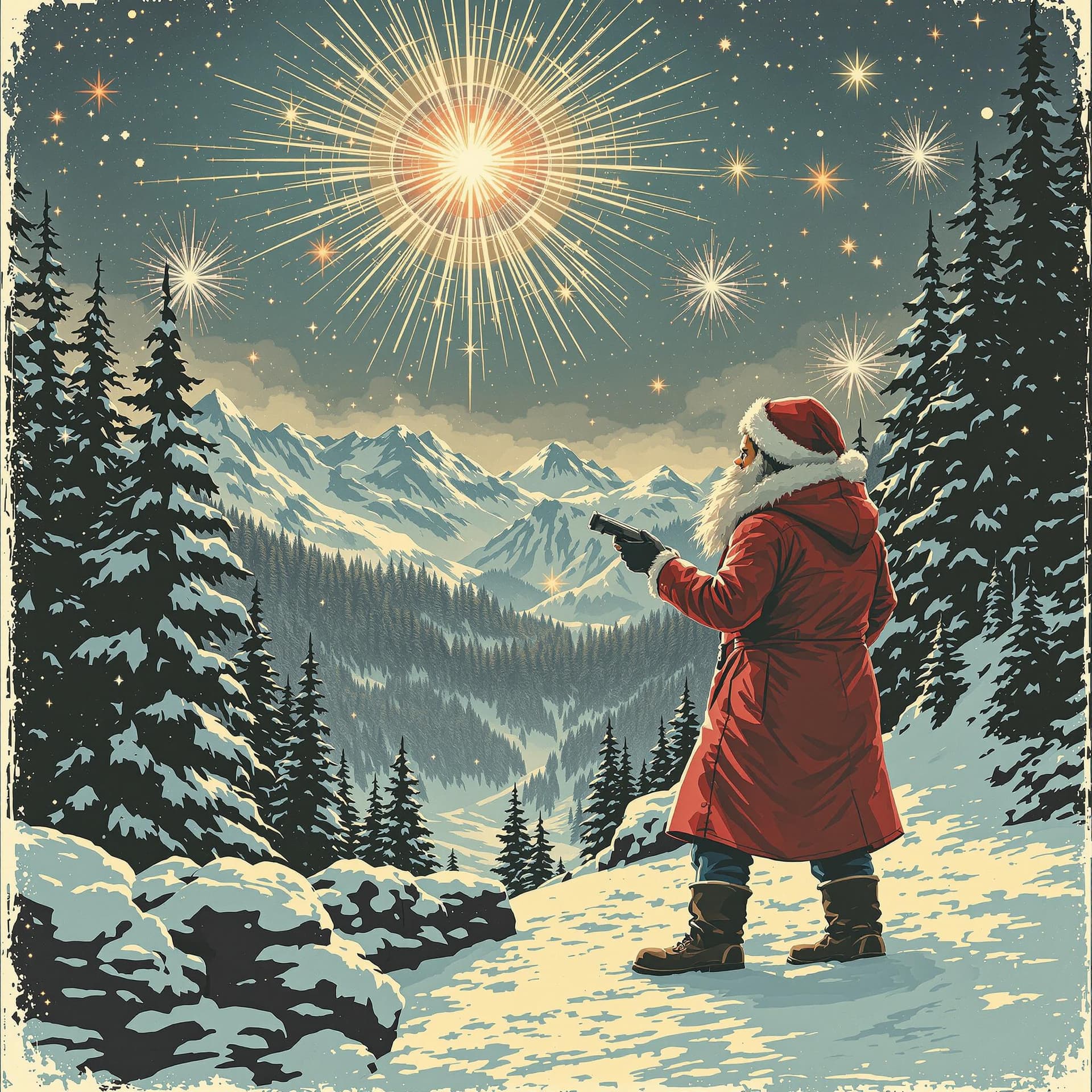 AI generated: in the style of rock album covers, Waiting for a New Year's miracle, vintage-inspired designs, detai...