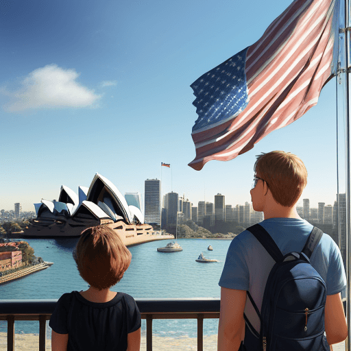 AI generated: famous building of Sydney, America, England, Australia and Canada with their respectively flags , a ...