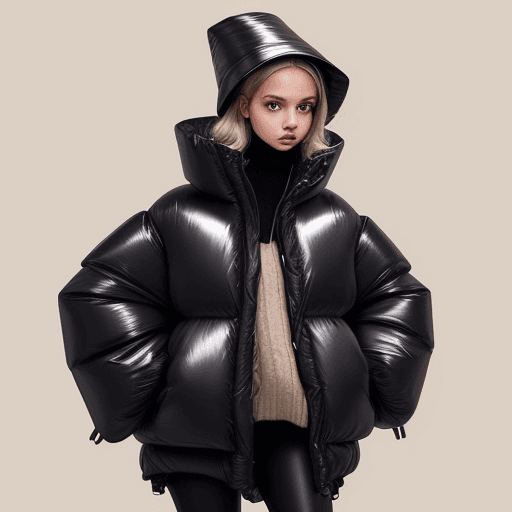 AI generated: The woman in the photo is standing against a beige background, a Tumblr personality. Her outfit cons...