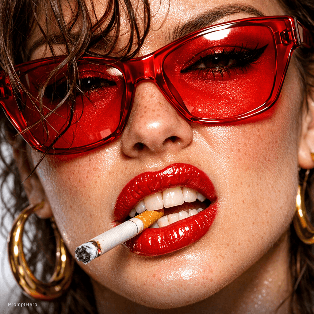 AI generated: {
  "subject": {
    "gender": "female",
    "pose": "extreme close-up of face, lips parted bitin...