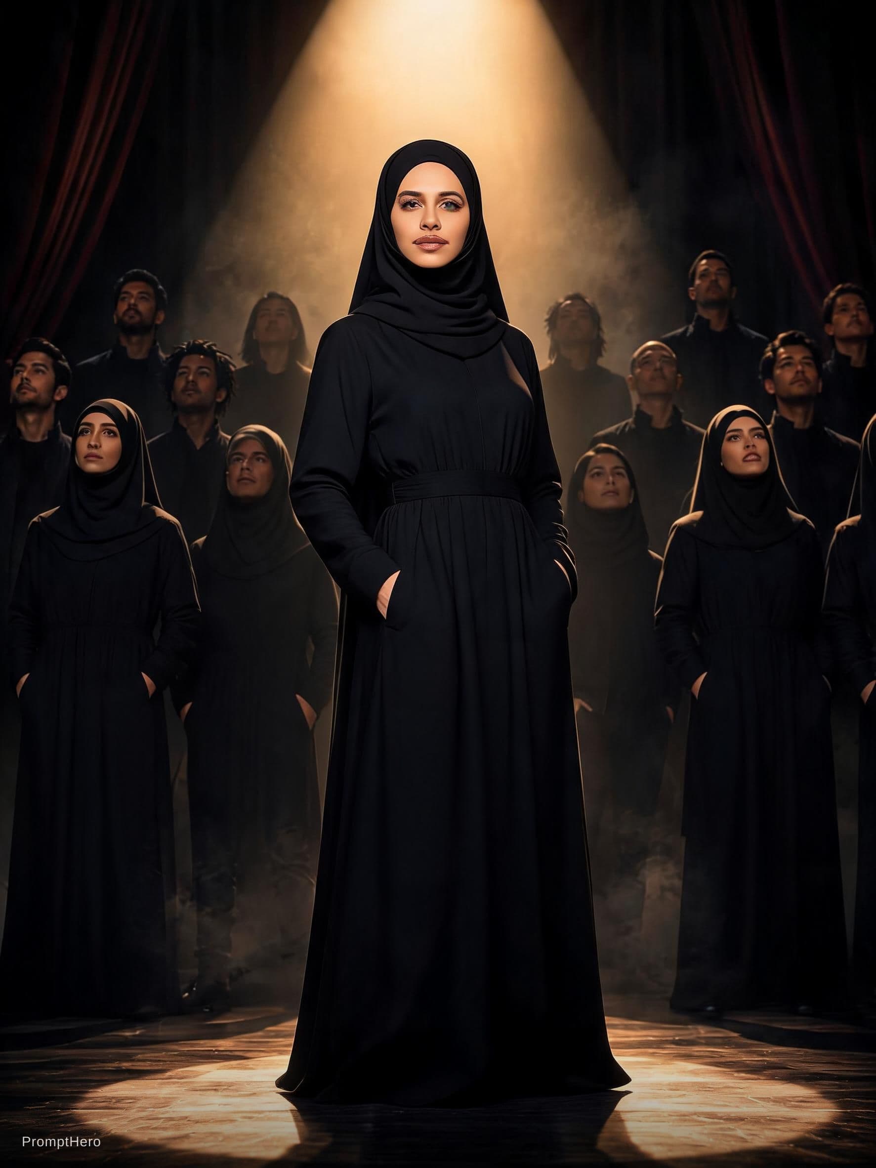 AI generated: تجسيد المثل " يخلق من الشبه 40" تبديل صورة الولد بصورة بنت ترتدي زي إسلامي فاخر جدًا 
وما خلفها كذلك...