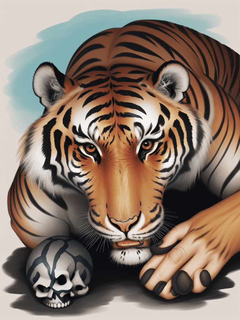 AI generated: High resolution Tiger and Skull Illustration with Japanese Style Art Background