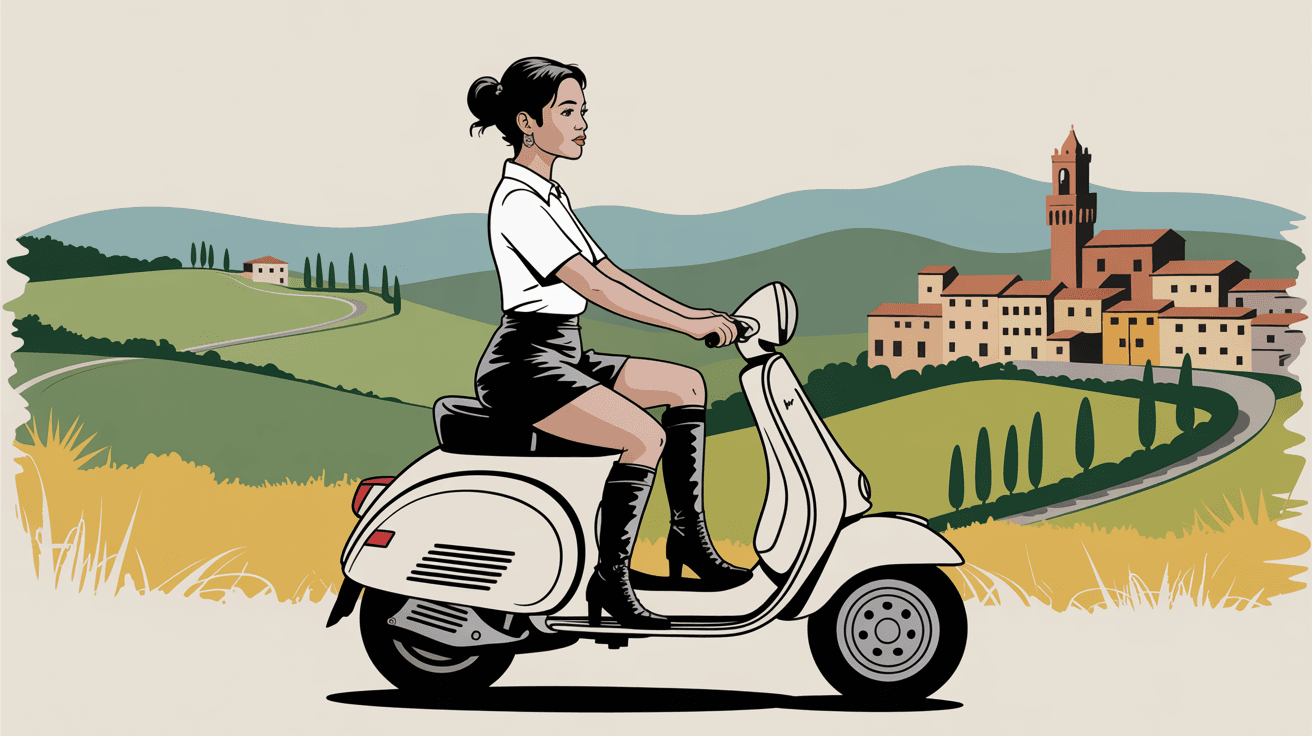AI generated: banksy style art work of a beautiful modern day filipino woman,mini skirt thigh high boots, riding o...