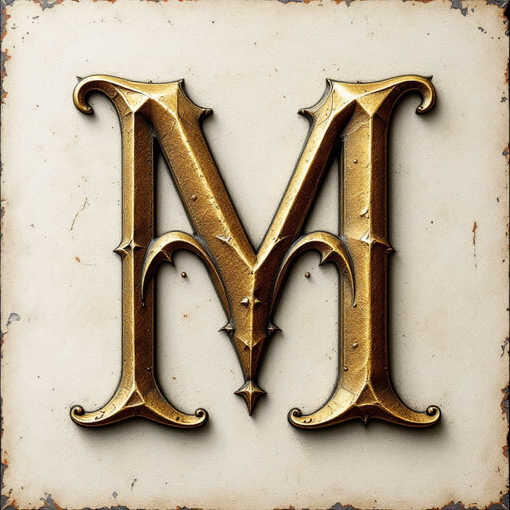 AI generated: Letter “M” in the style of forged from Brass
