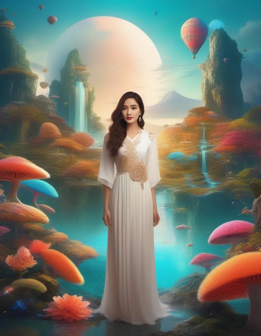 AI generated: An imaginative and artistic scene of a fantasy world, with a vibrant landscape that includes floatin...
