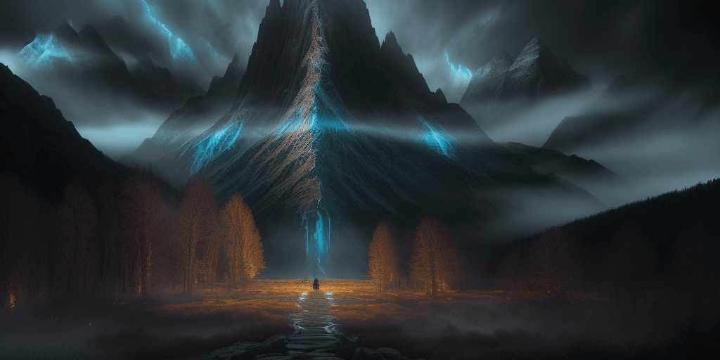 AI generated: STUNNING GLOWING Landscape from Lord of the Rings , masterpiece, ominous,magical, celestial, highly ...