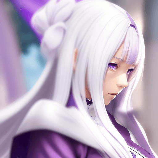 AI generated: Emilia, Re:Zero kara Hajimeru Isekai Seikatsu, long hair, white hair, purple eyes, facing, best qual...