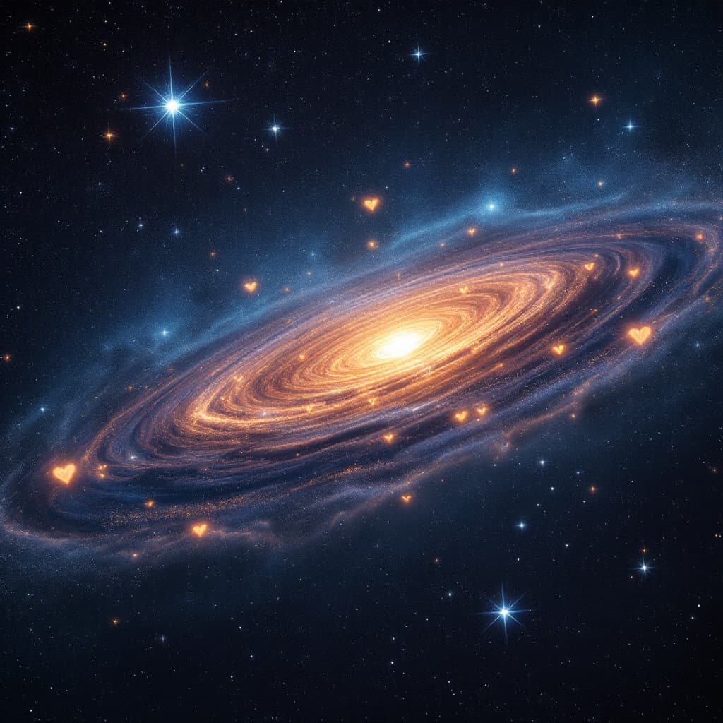 AI generated: Photo of a realistic Orion stellar where are shinning hearts instead of stars