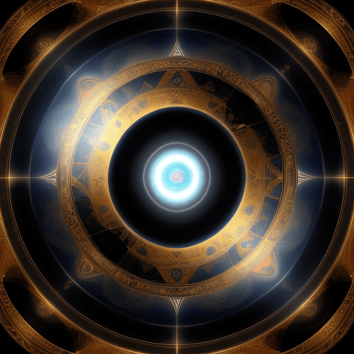 AI generated: simple photo of the Eye of Horus, staring at you from inside  center cylinder of a torus, white, gol...