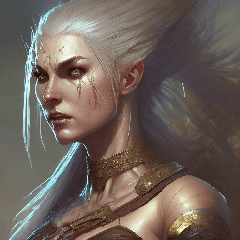 AI generated: female portrait of the witcher, senua hellblade, humanoid creature, picture by greg rutkowski, dynam...