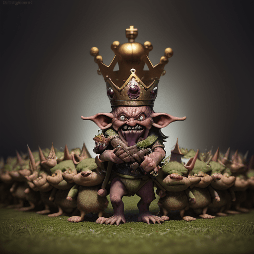 AI generated: High resolution Hobgoblin with a Crown leading a Goblin Army into against Hamster  Army