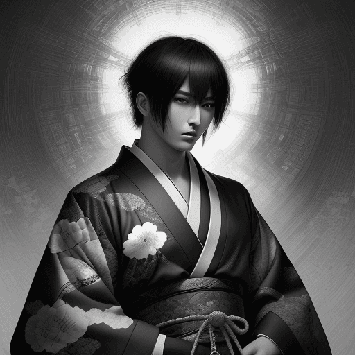 AI generated: anime man print on paper, in the style of kerem beyit, elaborate kimono, city portraits, john blanch...