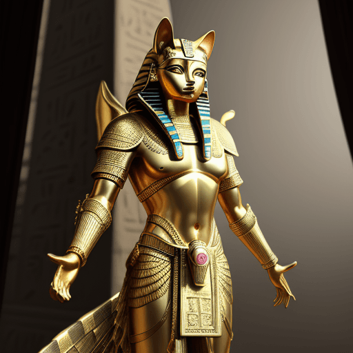 AI generated: The Egyptian god Horu, god armor, Egyptian cat statue, gold, jewelry, gaudy, photorealistic. cinemat...