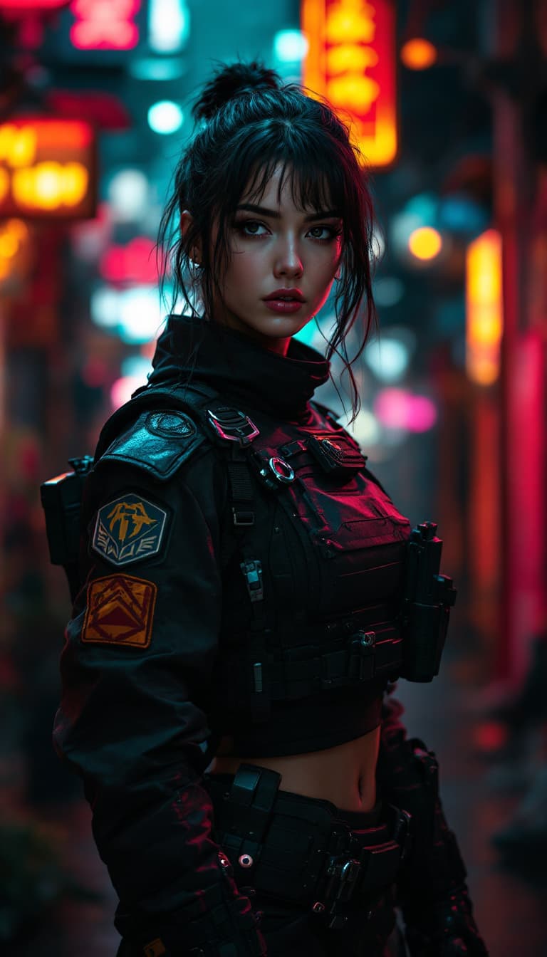 AI generated: hyperrealistic and intricate detailed full-length portrait| full shot| woman wearing combat uniform|...