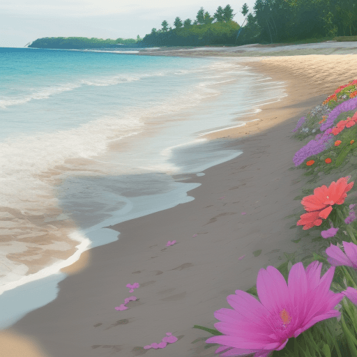 AI generated: Beautiful flowers on a shore.