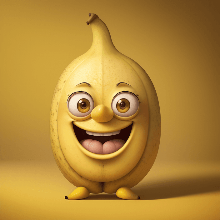 AI generated: A happy cartoon yellow banana fruit, Pixar Style, perfect composition, 8k artistic photography, phot...