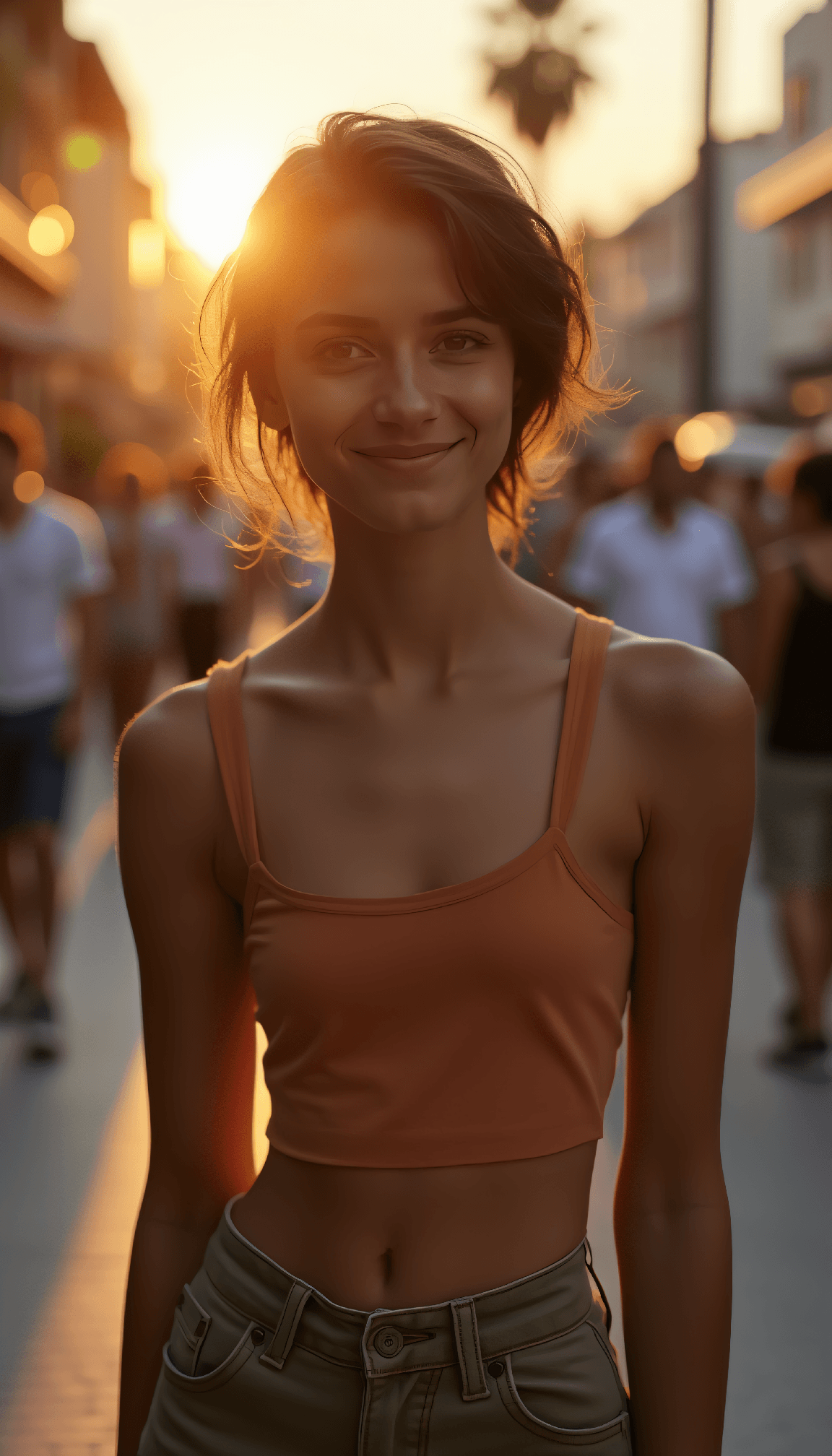 AI generated: Upper Body Street fashion photo of a 24-year-old Tahitian-Basque female carefree beach beauty with a...