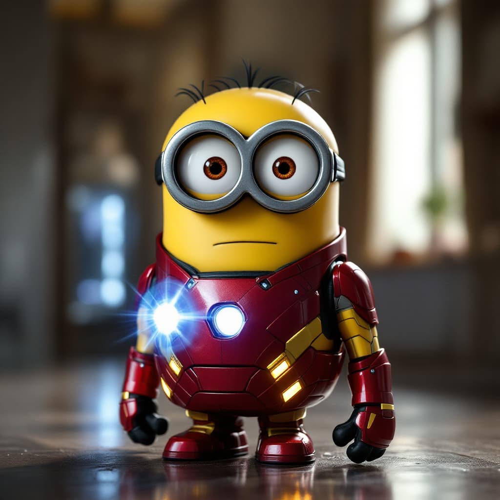 AI generated: 
a minion iron man suite