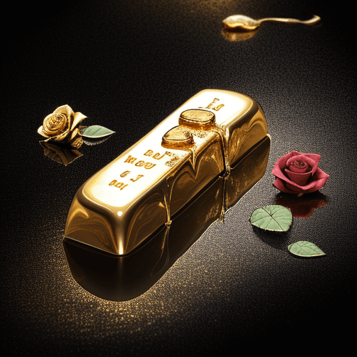 AI generated: High resolution photography epic realistic photo, melting gold bar, the capital letters "M", "A", "Y...