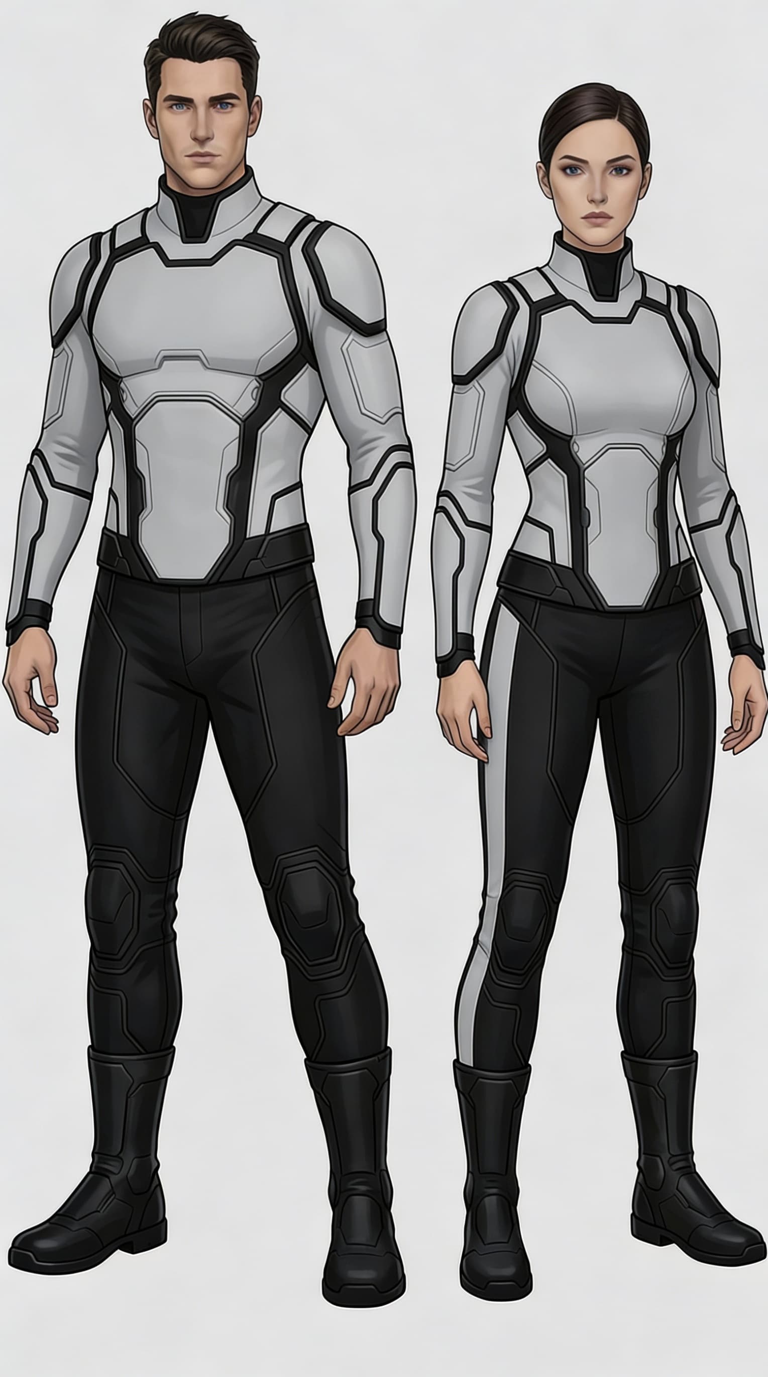 AI generated: Create a Sci-Fi uniform. Use the reference image and turn all red to Grey. The color of the uniform ...