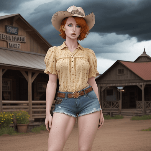 AI generated: Highest quality, award-winning, engaging gaze, woman with vibrant short ginger hair, charming face, ...