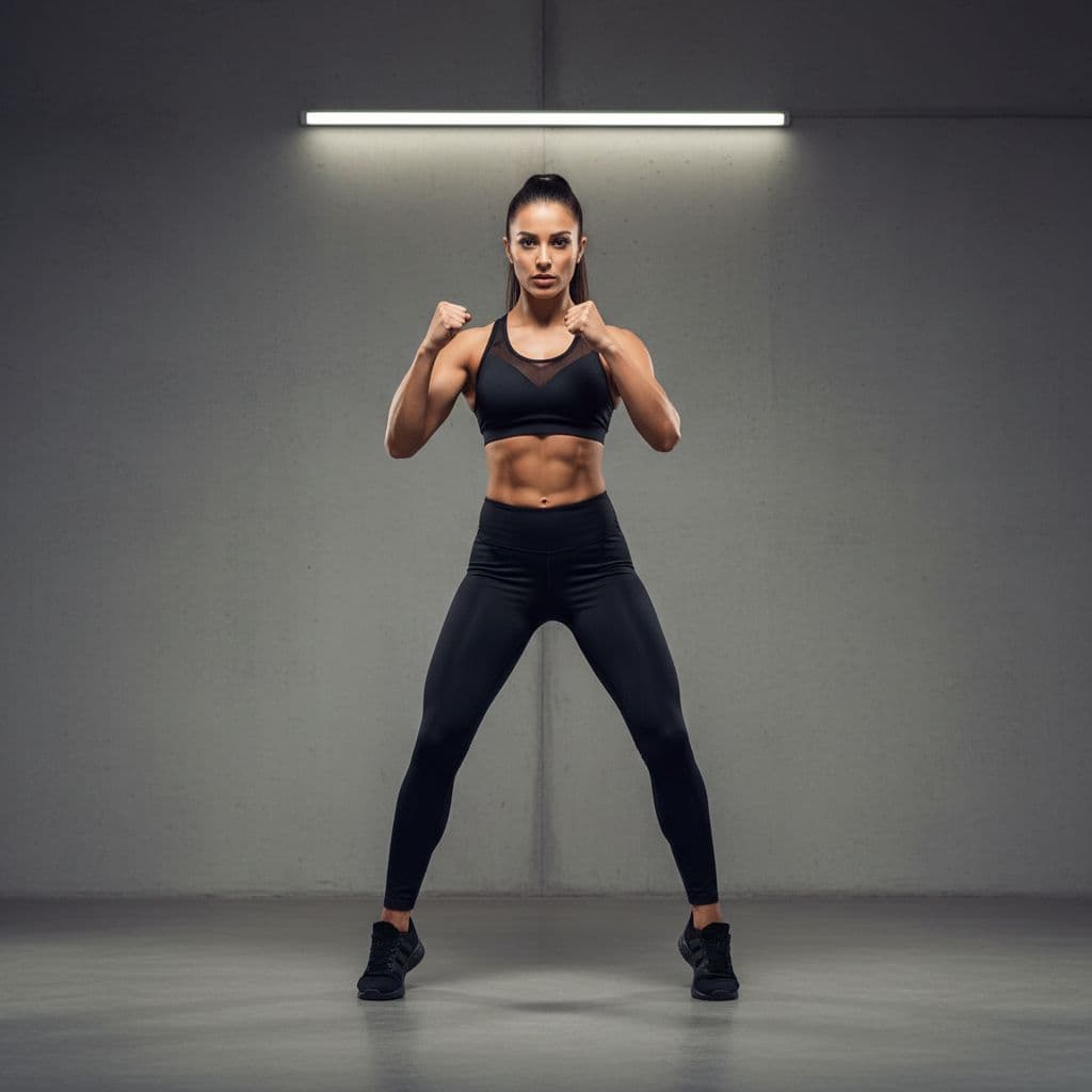 AI generated: Fitness model arab woman dressed in black. Minimalist background
