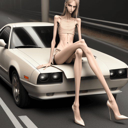 AI generated: a needle-thin skinny slender anorexic girl , flat-chested model with extreme long and skinny legs wi...