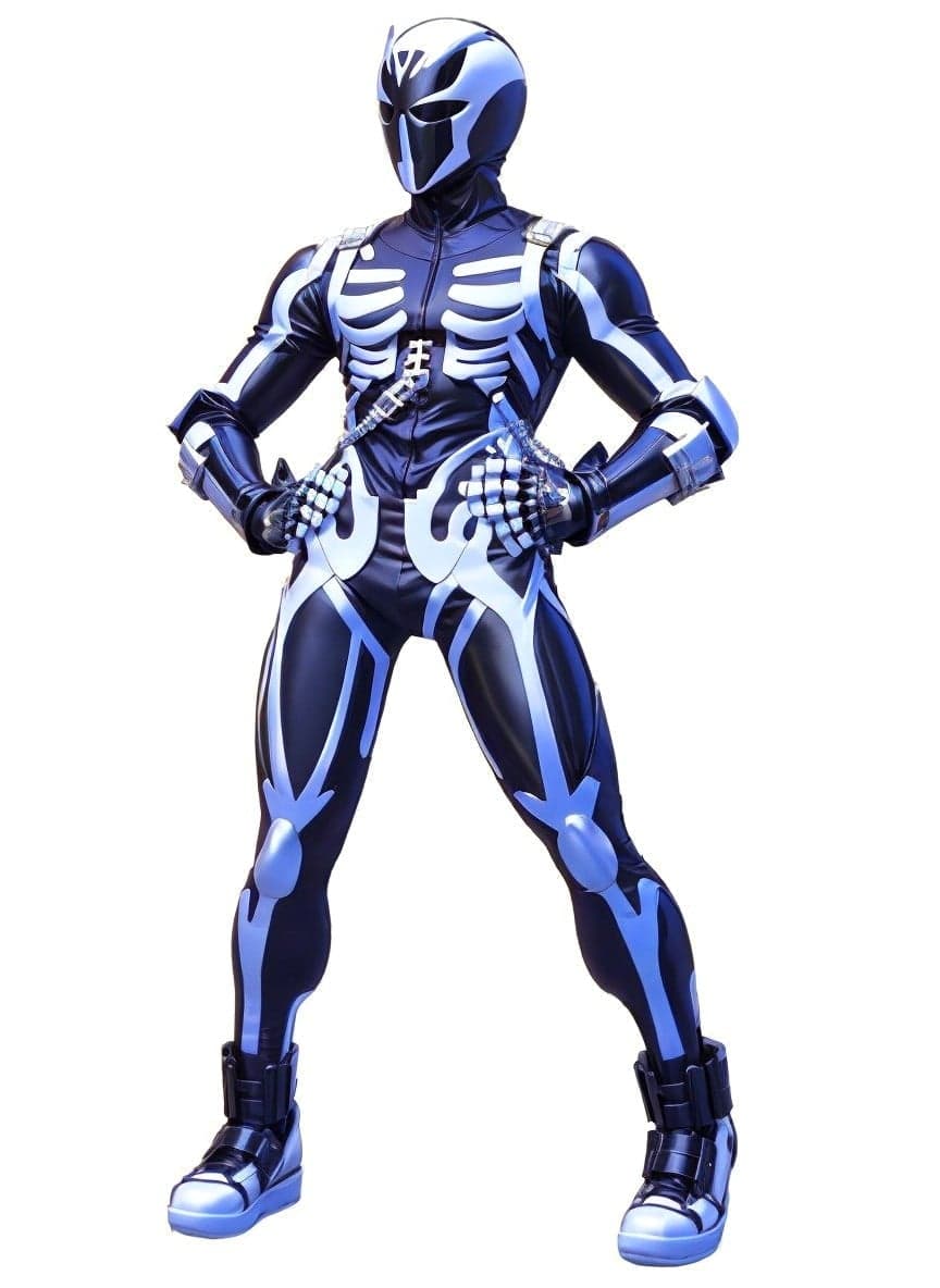 AI generated: ranma saotome,male,superhero,skeleton costumes,kamen rider
