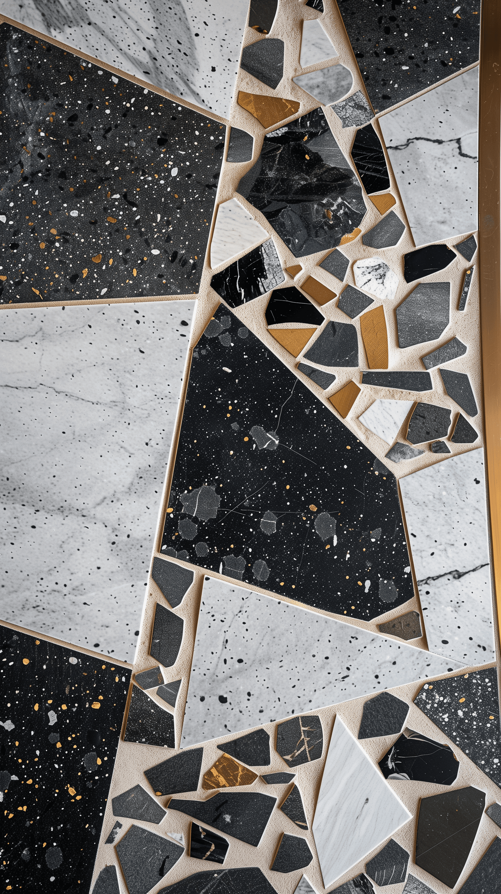 AI generated: close-up view of a sophisticated floor design featuring a speckled terrazzo texture, composed of sma...