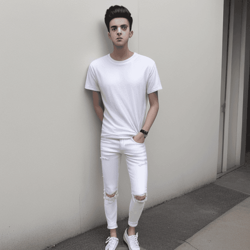 AI generated: a 25 year old man wearing white tshirt, black skinny jeans and vans