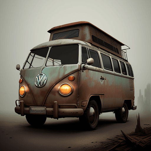 AI generated: vw bus, abstract, in the style of brian mashburn, light red and light brown, theo prins, charming ch...