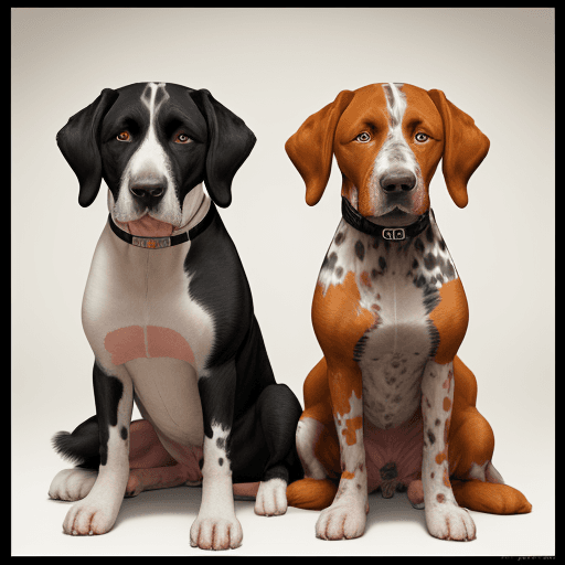 AI generated: art of two dogs posing as gangsters. One english pointer (white and orangey brown), one border colli...