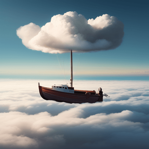 AI generated: boat, floating above the clouds