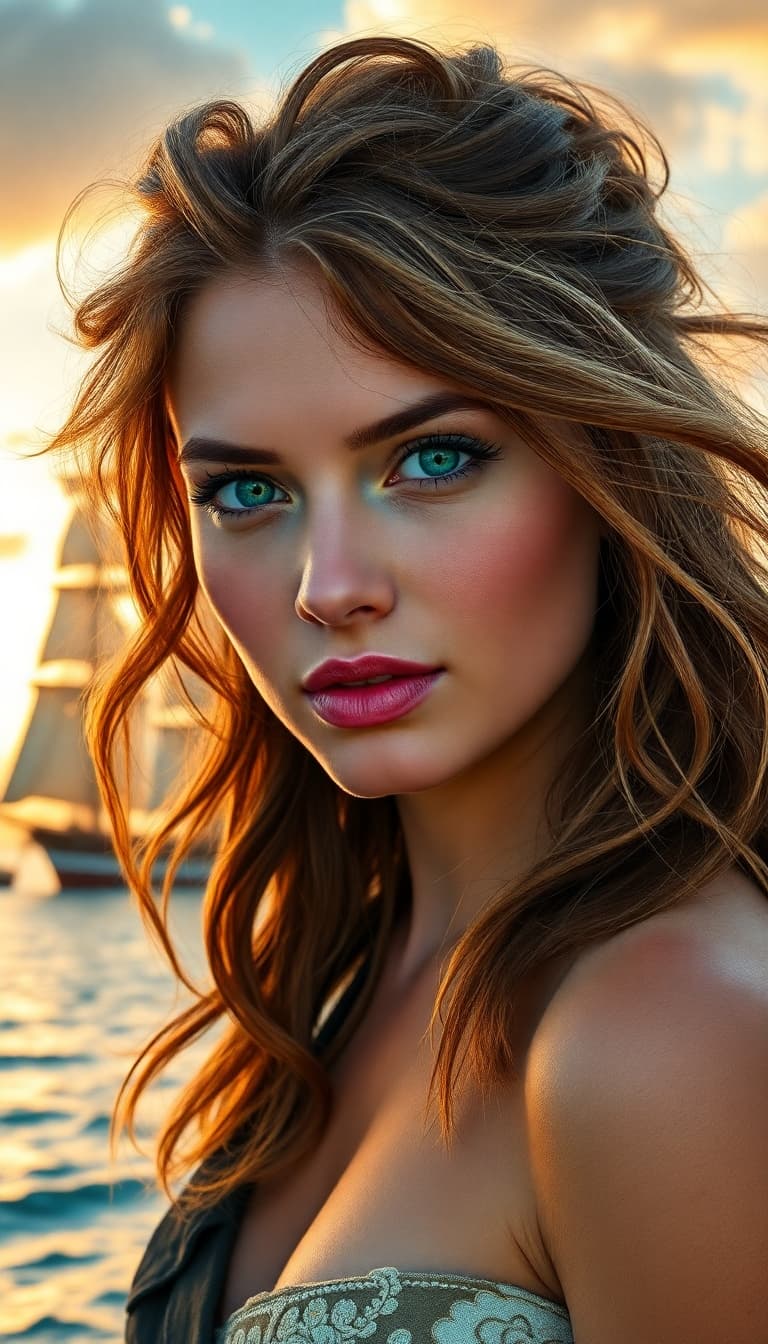 AI generated: "A brave adventurous female explorer, blending beauty with daring exploits. Her delicate features ar...