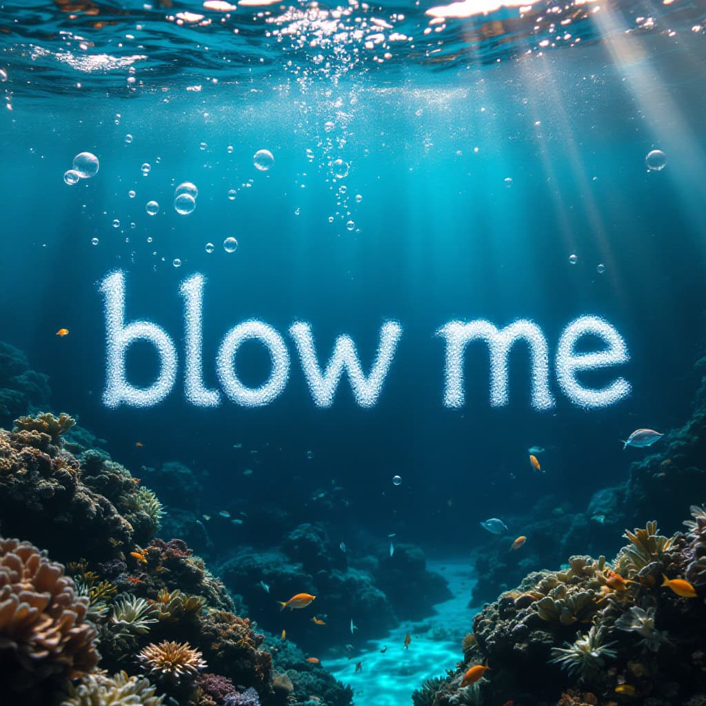 AI generated: A photograph showcasing the word "blow me" meticulously spelled out using water bubbles. The delicat...