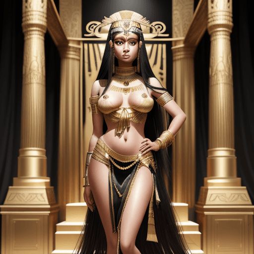 AI generated: Create a photorealistic image of Cleopatra wearing a revealing outfit, standing confidently in front...