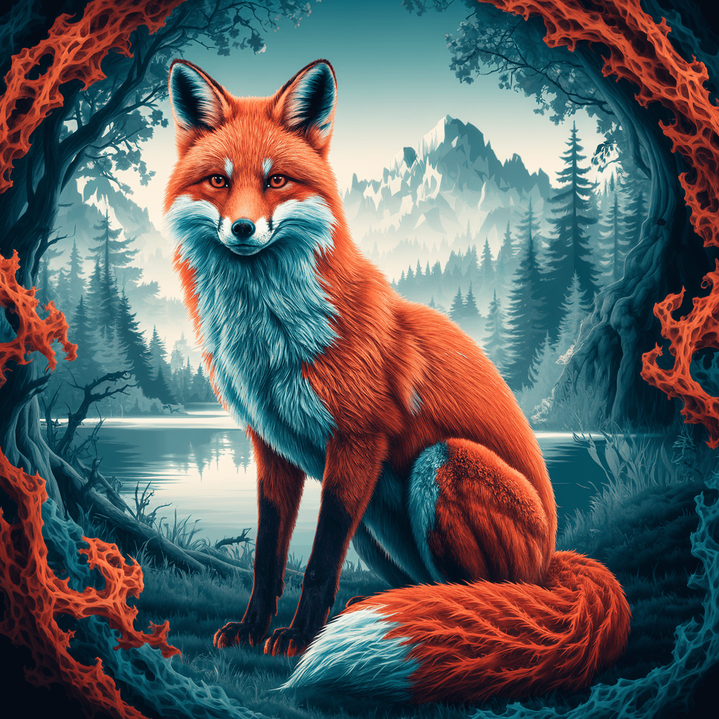 AI generated: An highly detailed artistic fibonacci render of a fox made of orange fire, ferrofluid, psychedelic