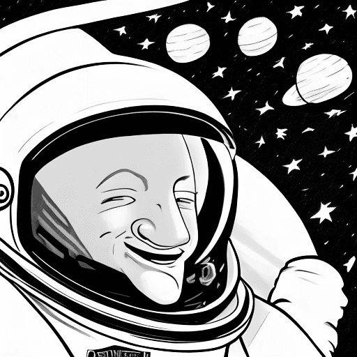 AI generated: astronaut driving a car, cartoon, monochrome, medium shot