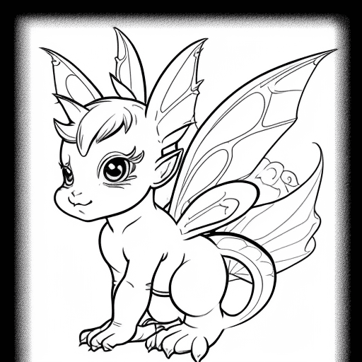 AI generated: cartoon baby fairy dragon only the lines so i can paint it and fit the canvas