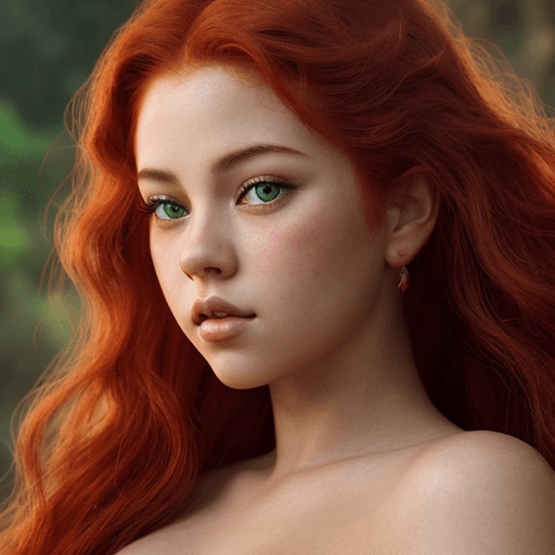 AI generated: a close up of a woman with long red hair, inspired by Selena Gomez, fantasy art, beautiful elsa, glo...