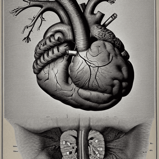AI generated: An illustration of a biomechanical heart and brain from an 1800's Gray's Anatomy book, vintage, sket...