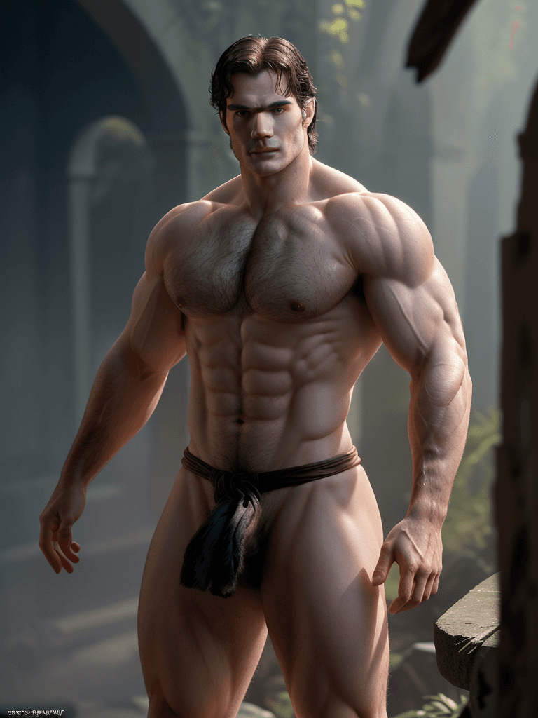 AI generated: Henry Cavill ((full nude frontal body)), big muscles and big butt, in his thirties, fully unclothed,...