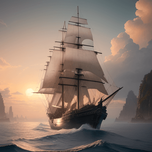 AI generated: Photo of a ultra realistic sailing ship, dramatic light, pale sunrise, cinematic lighting, battered,...