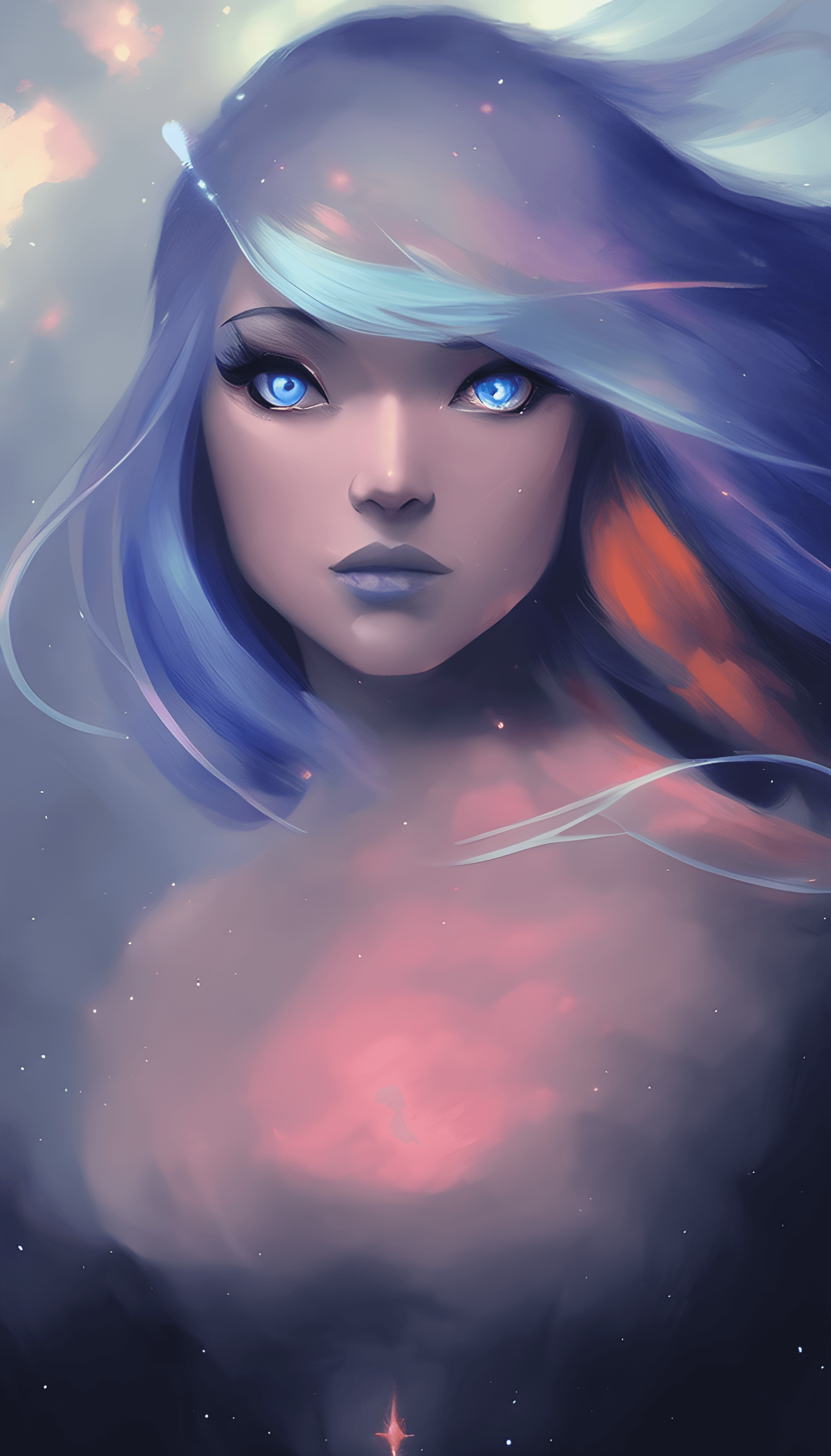 AI generated: a painting of a woman with blue hair, a digital painting, inspired by Ross Tran, fantasy art, goddes...